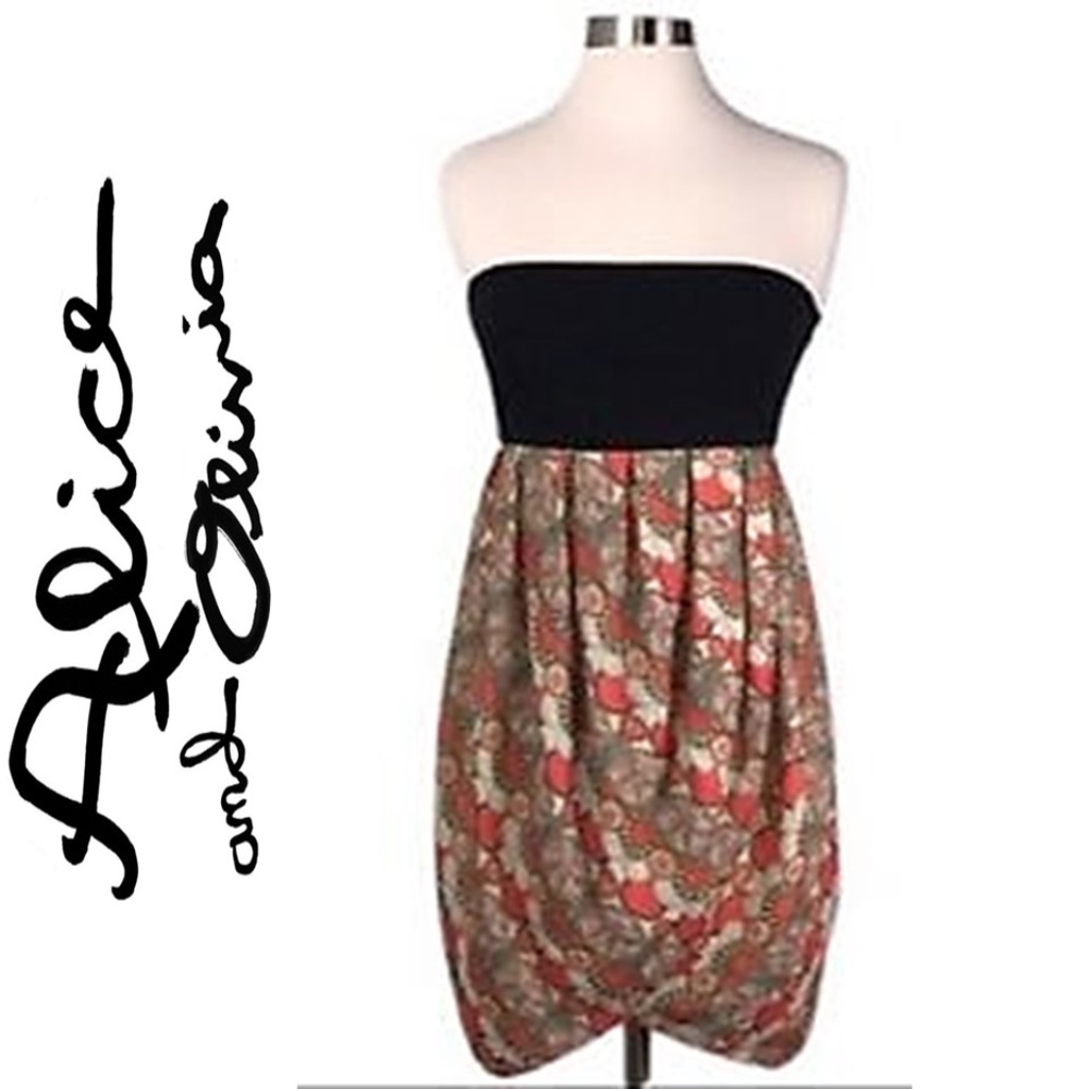 ALICE & OLIVIA SILK BANDEAU DRESS
